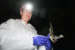 Dr Sarah Hooper holds a bat