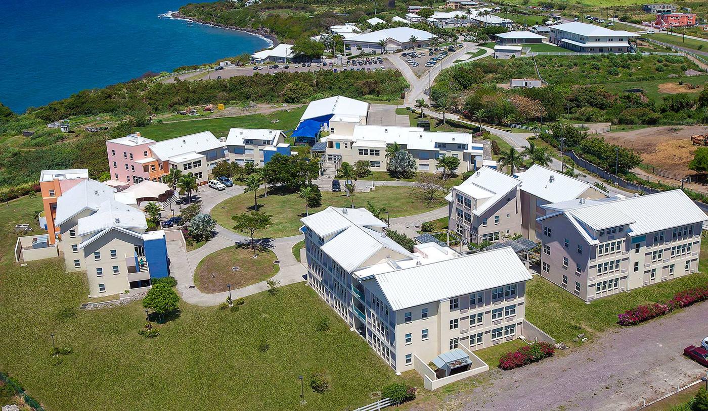 Ross Vet Campus from above on the island of St. Kitts