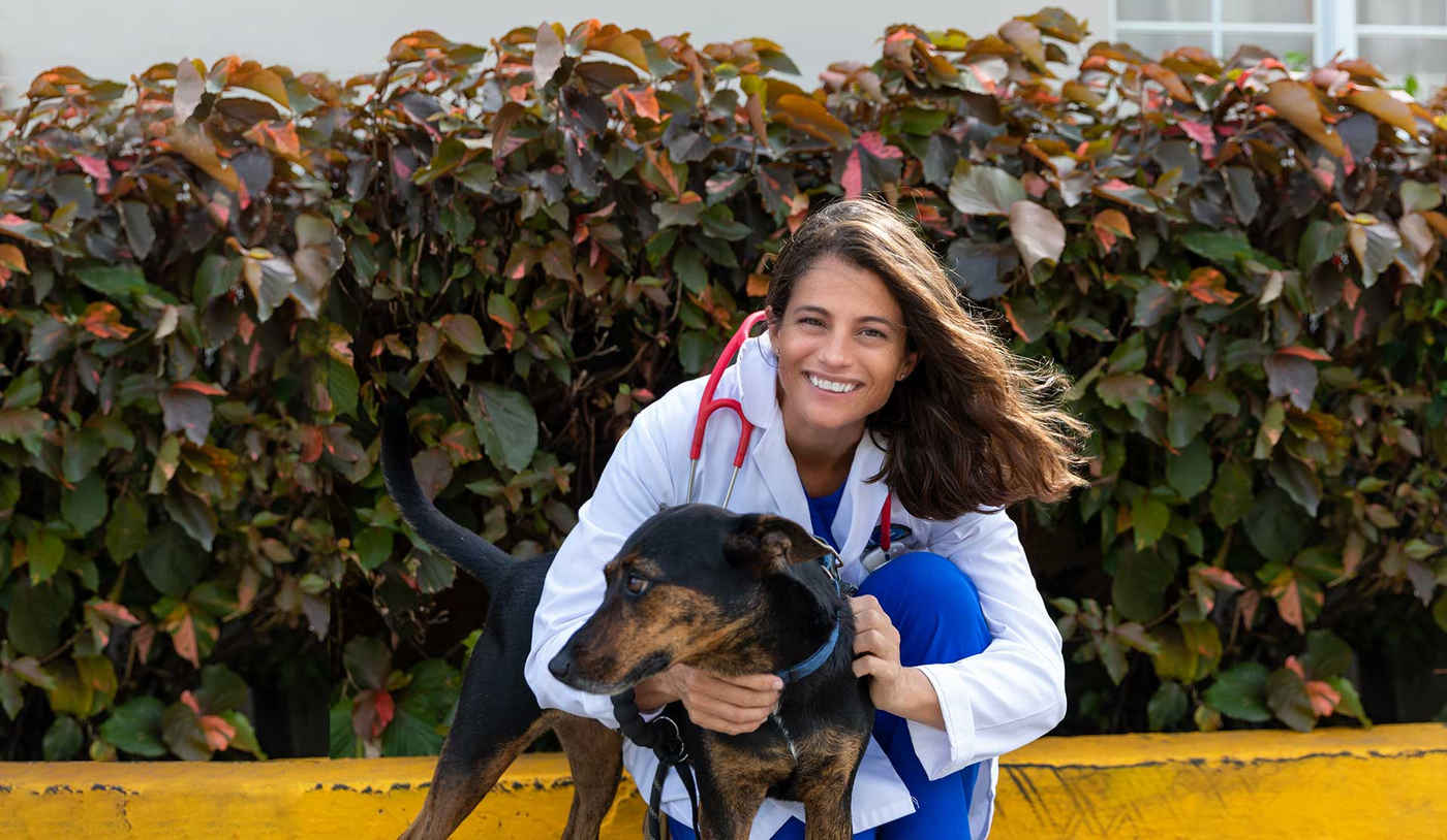 Veterinarian posing with a dog