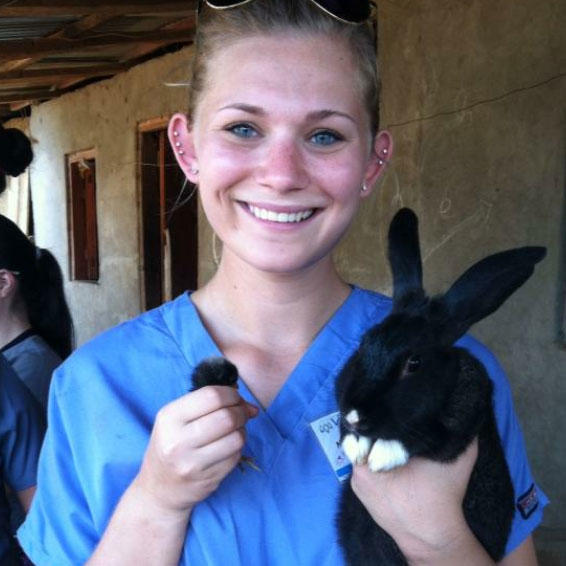 Veterinary student with a cute black bunny